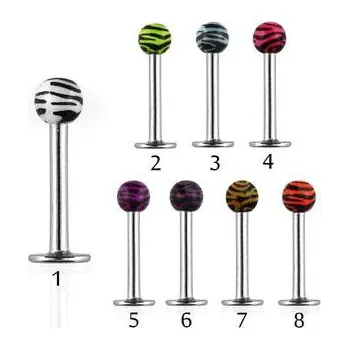 Piercing Piercingate Labreta s kuličkou - motiv tygra PLA00177 - Barva/Motiv: 8, Délka tyčky: 8 mm, Průměr tyčky: 1,2 mm