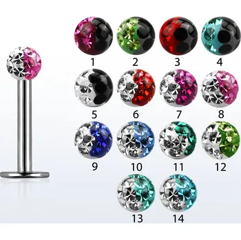 Piercing Piercingate Labreta s kuličkou s krystaly PLA00220 - Další rozměry: Kulička 3 mm, Barva/Motiv: 14, Délka tyčky: 6 mm, Průměr tyčky: 1,2 mm
