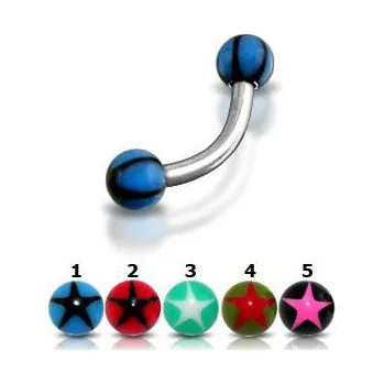 Piercing Piercingate Banánek s kuličkami POB00144 - Barva/Motiv: Zelenomodrá/Bílá, Délka tyčky: 8 mm, Kuličky: 3 mm, Průměr tyčky: 1,2 mm