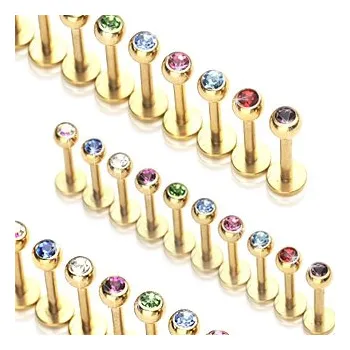 Piercing Piercingate Pozlacená labreta s kamínkem PLA00207 - Barva/Motiv: Zelená, Délka tyčky: 8 mm, Kuličky: 3 mm, Průměr tyčky: 1,2 mm