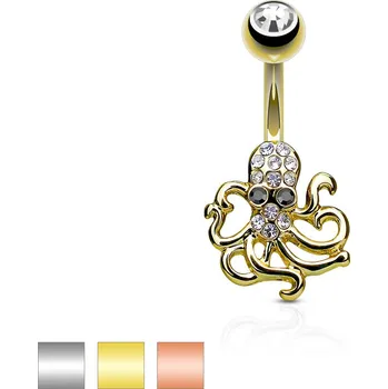 Piercing Piercingate Piercing do pupíku - chobotnice PBP00283 - Barva/Motiv: Růžové zlato/Čirá, Délka tyčky: 10 mm, Průměr tyčky: 1,6 mm