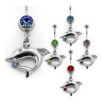 Piercing Piercingate Piercing do pupíku - delfín s kamínky PBV00459 - Barva/Motiv: Zelená