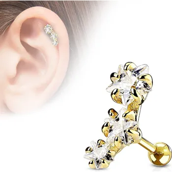 Piercing Piercingate Činka do ucha s kamínky PNC00058 - Barva/Motiv: Zlatá/Čirá, Délka tyčky: 6 mm, Průměr tyčky: 1,2 mm