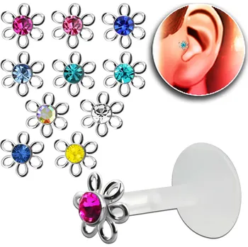 Piercing Piercingate Labreta - kytička s kamínkem PLA00242 - Barva/Motiv: Modrá, Délka tyčky: 8 mm, Průměr tyčky: 1,2 mm