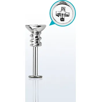 Piercing Piercingate Labreta - křížový šroub PLA00216 - Délka tyčky: 8 mm, Průměr tyčky: 1,2 mm