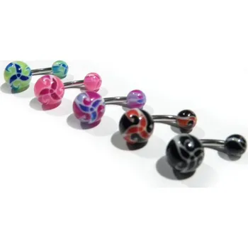 Piercing Piercingate Banánek s kuličkami - kytička PBK00026 - Barva/Motiv: Fialová/Modrá, Délka tyčky: 10 mm, Kuličky: 5/8 mm, Průměr tyčky: 1,6 mm