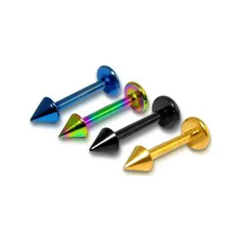 Piercing Piercingate Labreta anodizovaná s hrotem PLA00149 - Barva/Motiv: Duhová, Délka tyčky: 8 mm, Hroty: 3 mm, Průměr tyčky: 1,2 mm