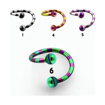Piercing Piercingate Spirála s kuličkami anodizovaná - pruhovaná PSP00055 - Barva/Motiv: 5, Průměr spirály: 10 mm, Průměr tyčky: 1,2 mm