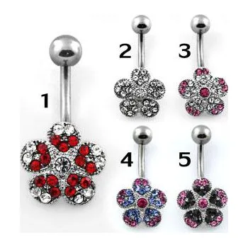 Piercing Piercingate Piercing do pupíku - kytka s kamínky PBP00238 - Barva/Motiv: 4