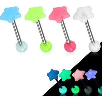 Piercing Piercingate Piercing do jazyka - svítící hvězdička PCI00297 - Barva/Motiv: Růžová, Délka tyčky: 16 mm, Průměr tyčky: 1,6 mm