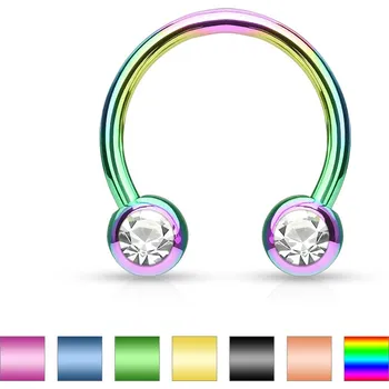 Piercing Piercingate Podkova s kuličkami a kamínky PPO00092 - Barva/Motiv: Zlatá/Čirý kamínek, Kuličky: 4 mm, Průměr podkovy: 10 mm, Průměr tyčky: 1,2 mm