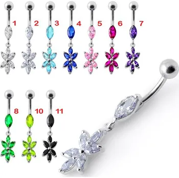 Piercing Piercingate Piercing do pupíku (stříbro 925/1000) - kytičky PBV00520 - Materiál: Stříbro, Ryzost: 925/1000, Barva/Motiv: Tyrkysová