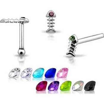 Piercing Piercingate Piercing do nosu (stříbro 925/1000) - rybička s kamínkem PNO00187 - Materiál: Stříbro, Ryzost: 925/1000, Barva/Motiv: Tyrkysová