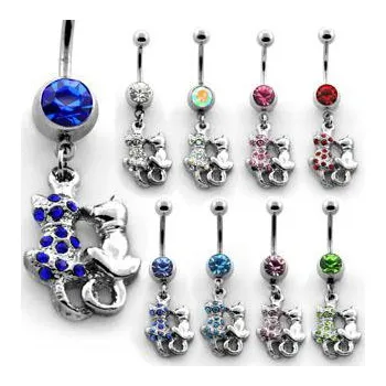 Piercing Piercingate Piercing do pupíku - kočky osázené kamínky PBV00461 - Barva/Motiv: Zelená