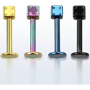 Piercing Piercingate Labreta s hrací kostkou PLA00219 - Další rozměry: Strana kostky 3 mm, Barva/Motiv: Zlatá, Délka tyčky: 6 mm, Průměr tyčky: 1,2 mm
