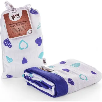 Dětská deka Bambusová mušelínová deka XKKO BMB Ocean Blue Hearts 100x100cm