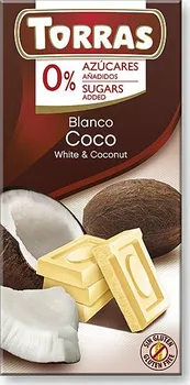Čokoláda Torras Bílá čokoláda s kokosem bez cukru 75 g