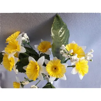 umělá květina Narcis kytička, 3 barvy, Barva bílo-žlutá H120