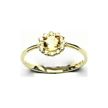 Prsten Zlatý prsten, žluté zlato, přírodní citrín, čiré zirkony, T 1495