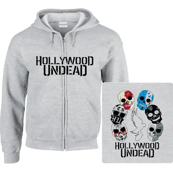 Pánská mikina šedivá mikina s kapucí a zipem Hollywood Undead - Mask