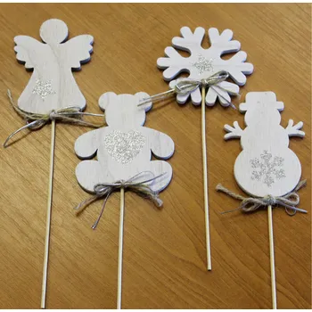 Vánoční dekorace Zápich vánoční mix 4ks 8/12cm bílá s glitrem (YQ8064-WT)