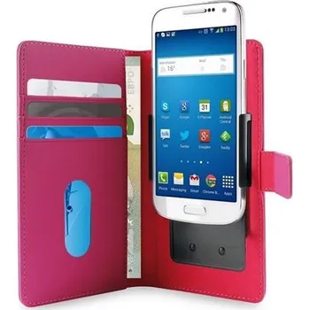 Pouzdro na mobilní telefon Pouzdro Puro Flipové univerzální/nastavitelné s přihrádkou na karty pro telefony do 4,7" (L) růžové