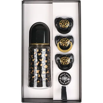 dudlíky dětský dárkový set ROCK STAR BABY - GOLD LEOPARD