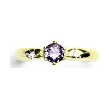 Prsten Zlatý prsten s brilianty, přírodní světlý ametyst, žluté zlato, VLZDR048