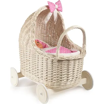 Kočárek pro panenku Kočárek proutěný růžové peřinky pro panenku Buggy II.
