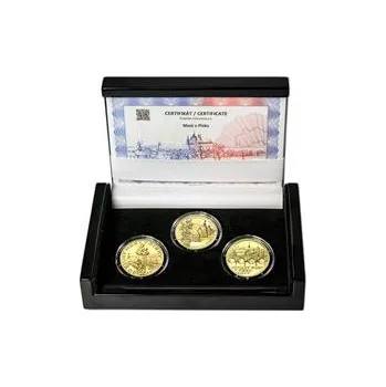 MOST V PÍSKU – návrhy mince 5000 Kč sada tří Au medailí 1/2 Oz b.k.
