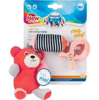 Hračka na kočárek Canpol plyšová hračka s klipem Medvídci, červená