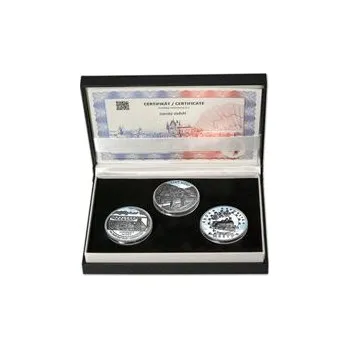 JIZERSKÝ MOST NA TRATI TANVALD-HARACHOV – návrhy mince 5000 Kč sada 3x stříbro 1 Oz Proof