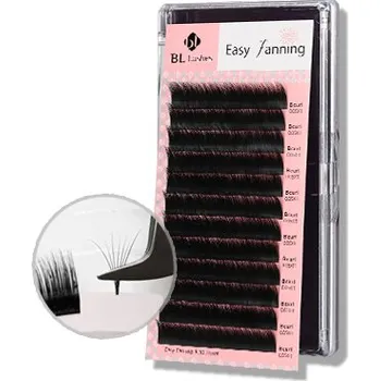 Umělé řasy BL LASHES Easy Fanning C 0,05 mm pro rychlé tvoření objemových vějířků Zakřivení: C, Síla řas: 0,05, Délka řas: 10 mm