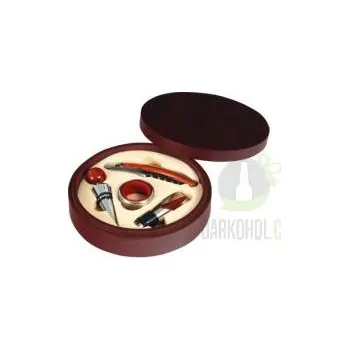 Víno Dárkový box na víno kulatý 4 pomůcky mahagon