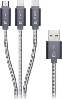 Datový kabel Connect IT 3in1 USB-C & Micro USB & Lightning 1,2 m