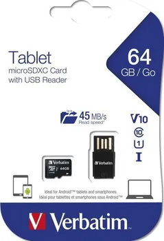 Paměťová karta Verbatim microSDXC 64 GB Class 10 UHS-I U1 (44060) + USB čtečka Verbatim