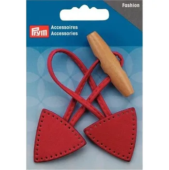 Kožené zapínání Prym s dřevěným kolíkem, červené