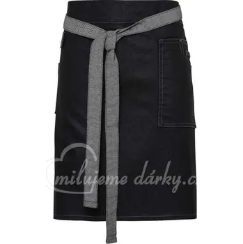 Kuchyňská zástěra Černá džínová zástěra do pasu s kontrastním šedým popruhem, black denim
