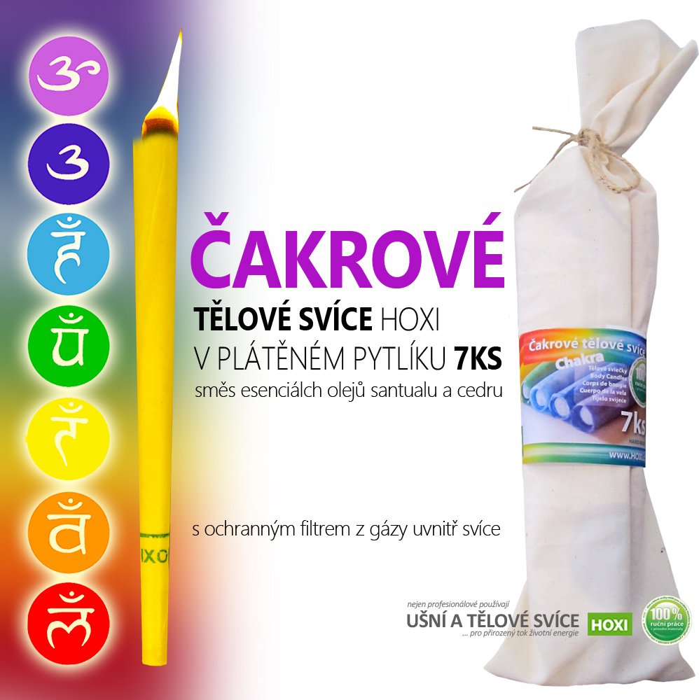 Čakrové tělové svíce HOXI 7ks v plátěném pytlíku