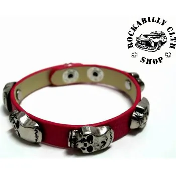 Náramek Kožený náramek lebky Rocka Iron Skulls Red