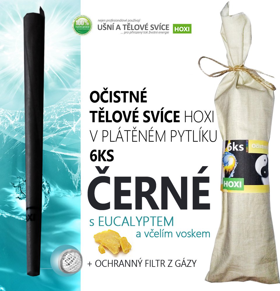 Očistné tělové svíce HOXI ČERNÉ v plátěném pytlíku 6ks