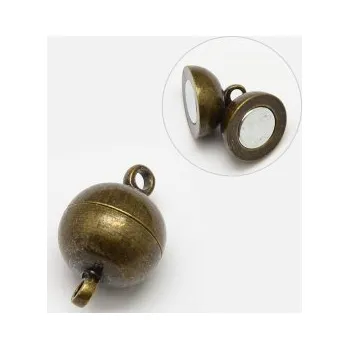 Materiál na výrobu šperku Magnetické zapínání starobronz půlkulaté 10mm (1ks)