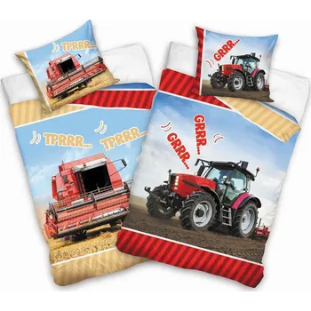 Povlečení TipTrade Kombajn a traktor 140 x 200, 70 x 90 cm zipový uzávěr