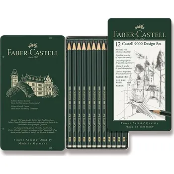Grafitová tužka Faber-Castell 9000 Design set plechová krabička 12 ks