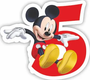 Dortová svíčka Procos Mickey Mouse bílá s červeným číslem 5
