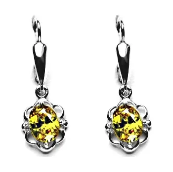 Náušnice Zlaté náušnice, žlutý zirkon, bílé zlato, NK 1140/20