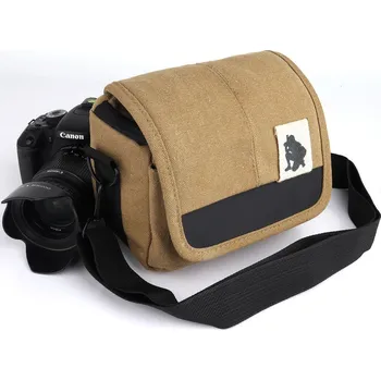 Malá plátěná foto brašna - písková (kompaktní brašna na fotoaparát )