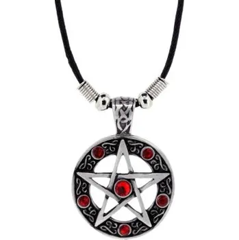 Přívěsek přívěsek na krk pentagram, červené kameny 3,3 cm
