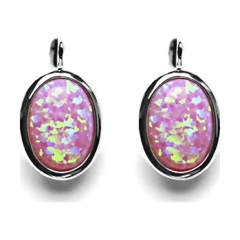 Náušnice Zlaté náušnice, syntetický růžový opál, bílé zlato, NK 1454