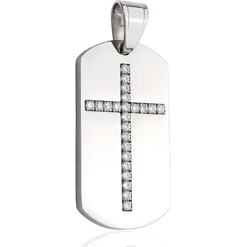 Přívěsek Stříbrný přívěsek psí známka se zirkonovým křížkem S634090